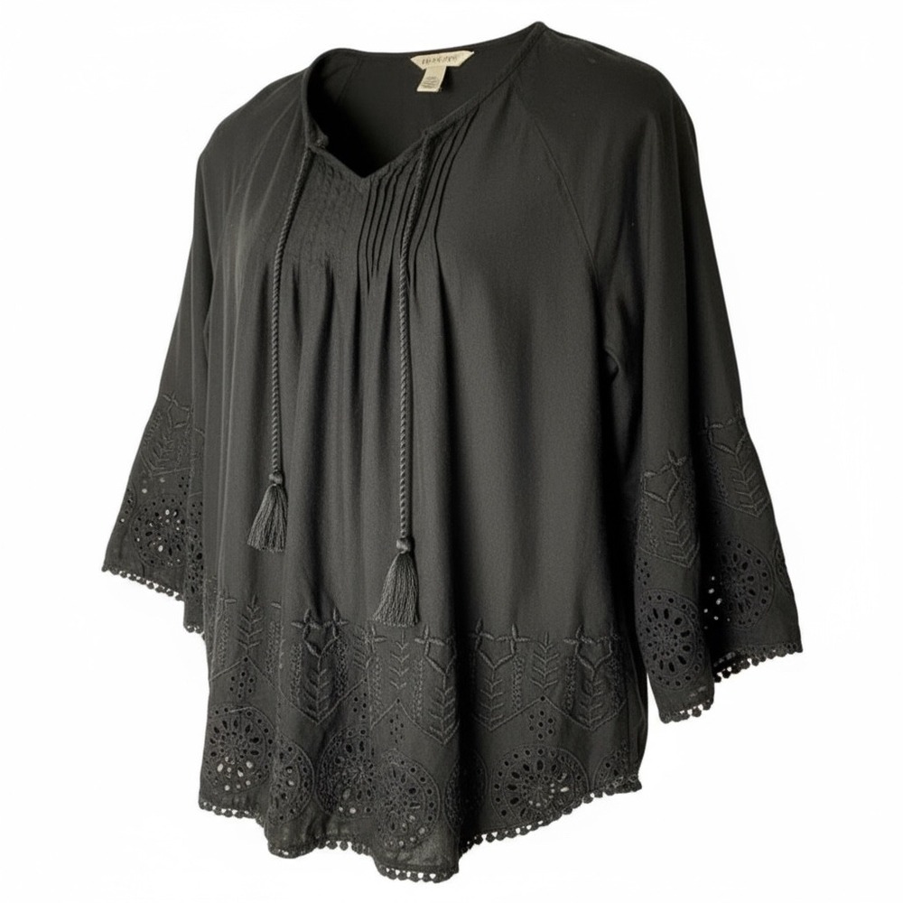 Bass Womens Blouse Medium Cottagecore Peasant Top Embroidered Boho Romantic EUC